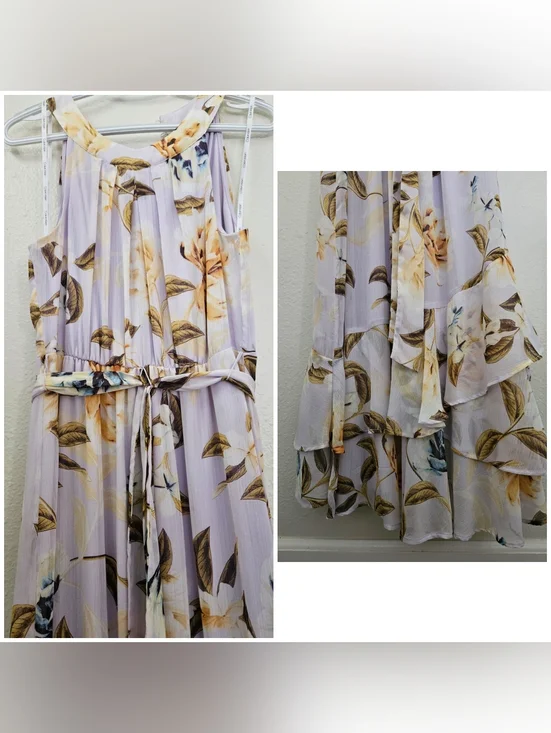 Calvin Klein Floral Halter High-Low Chiffon Maxi Dress - Size 4 - Picture 5 of 7